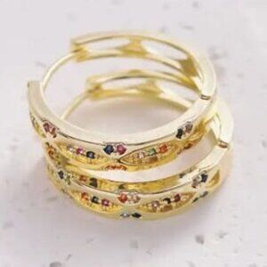 18K Gold Plated Hoops with Cubic Zirconia NWT